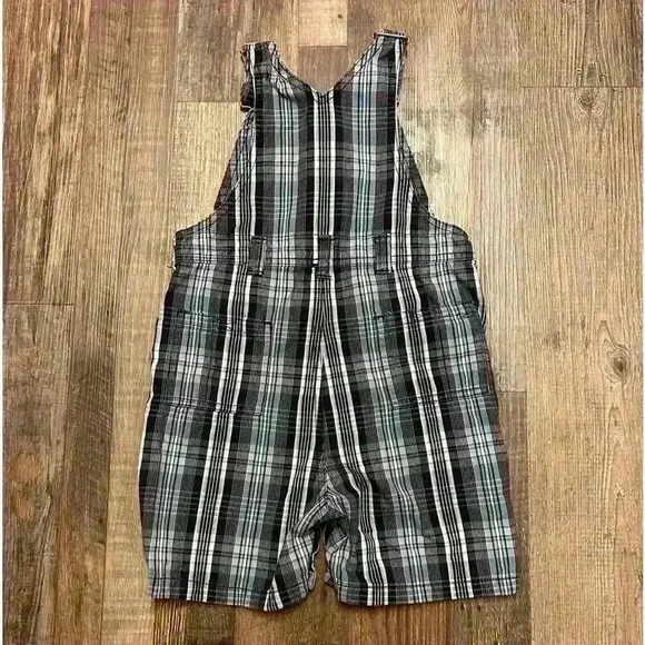 Gymboree Toddler blue plaid snap crotch bib overall shorts sz 18-24mos - Picture 2 of 5